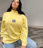 Daisy Street Plus Oversized Half Zip Sweatshirt With Heart Applique In Pastel-yellow