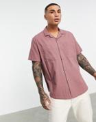Asos Design Linen Look Relaxed Revere Collar Shirt In Taupe-brown
