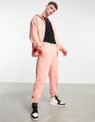 Asos Design Organic Oversized Zip Up Hoodie In Pink - Part Of A Set-orange