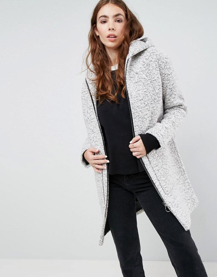 Asos Hooded Textured Coat With Ring Pull - Gray