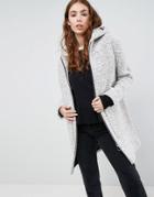 Asos Hooded Textured Coat With Ring Pull - Gray