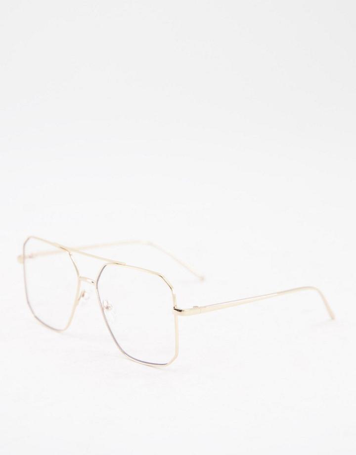 Asos Design Clear Lens Angular Glasses In Gold