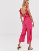 Asos Design Jumpsuit With Frill Strap And Tie Back-multi
