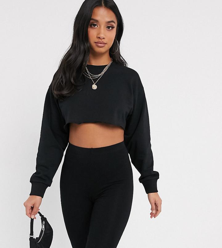 Asos Design Petite Oversized Super Crop Sweat With Raw Edge In Black
