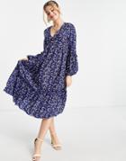 In The Style Jac Jossa Midi Smock Dress In Navy Floral-multi