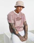 Asos Design Relaxed T-shirt In Brown Terrycloth With City Embroidery