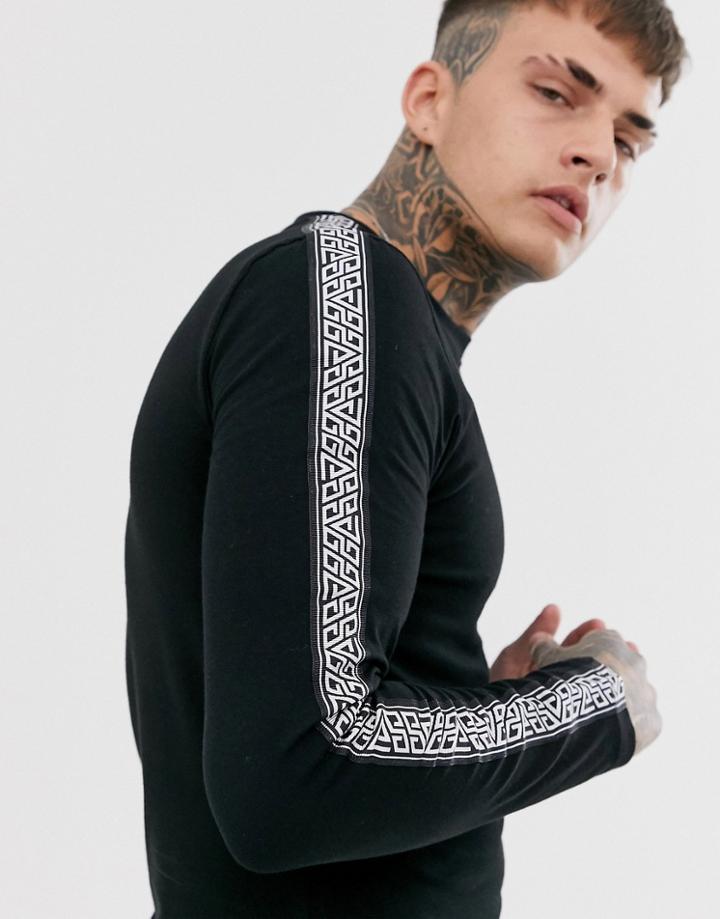 Asos Design Skinny Long Sleeve T-shirt With Stretch And Geo Taping In Black - Black