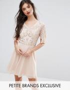Frock And Frill Petite Premium Embellished Top Mini Prom Skater Dress - Beige
