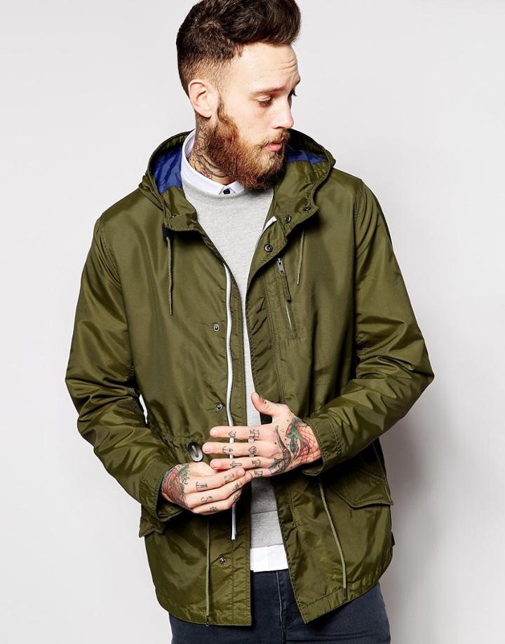 Asos Lightweight Short Hooded Parka - Olive Green