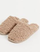 Asos Design Zuri Closed Toe Slippers In Beige Teddy-neutral