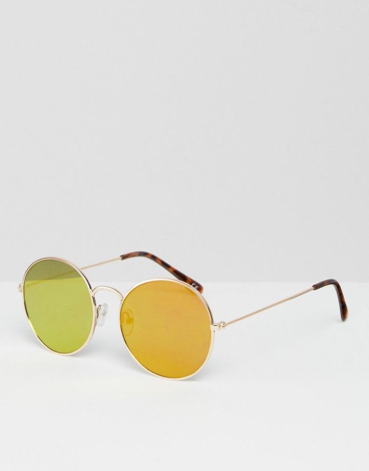Asos Gold Flat Lens Round Sunglasses - Gold