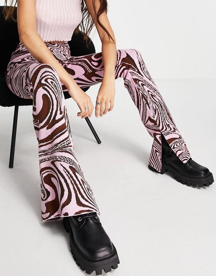 Bershka Retro Swirl Print Pant In Pink - Part Of A Set