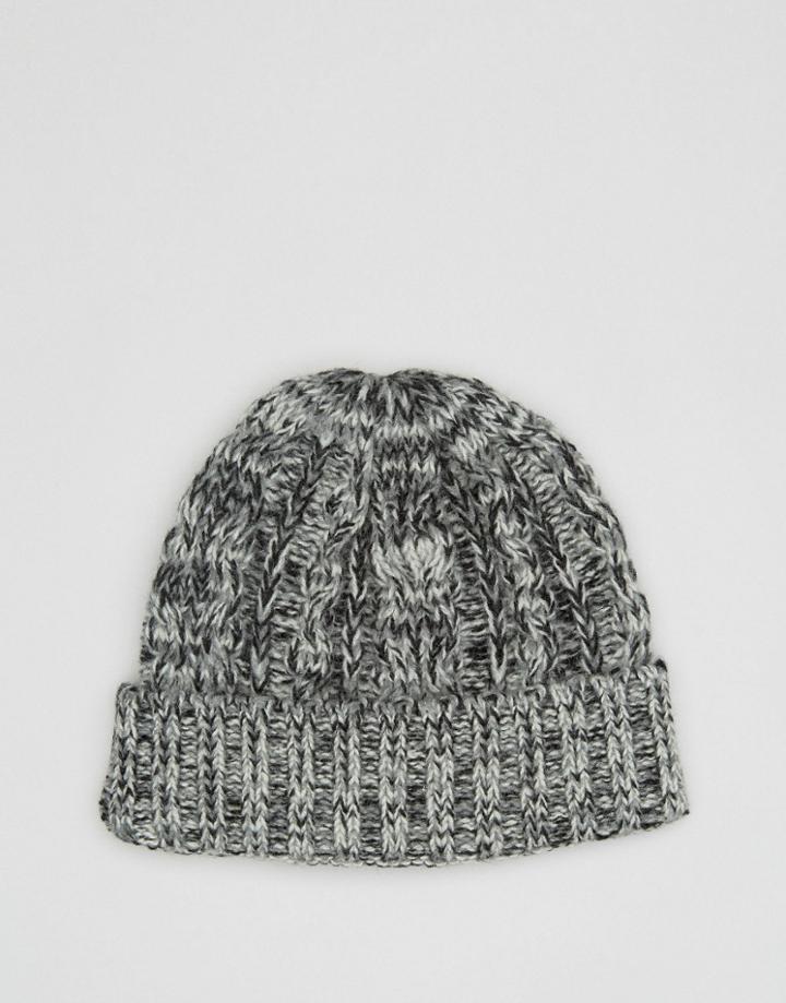 Asos Cable Fisherman Beanie In Gray Twist - Gray