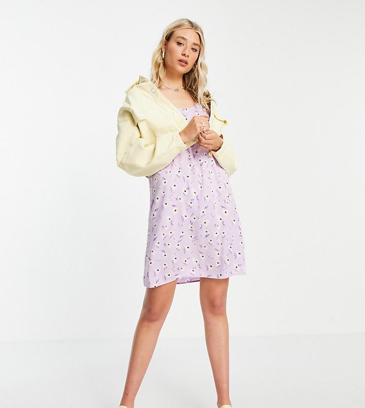 Pieces Tall Exclusive Mini Shift Dress In Lilac Floral-multi