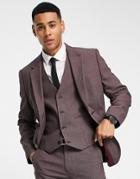 Asos Design Skinny Suit Jacket In Pindot Texture In Burgundy-red