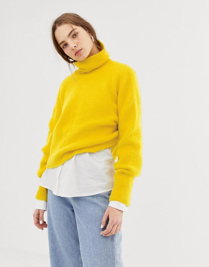 Weekday Roll Neck Knitted Sweater In Yellow - Yellow
