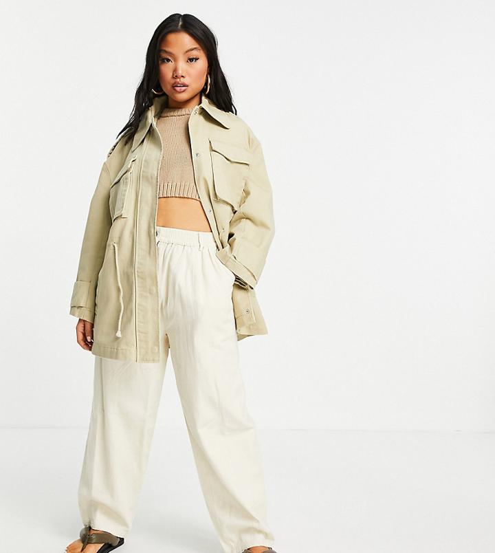 Asos Design Petite Oversized Jacket With Pocket Detail In Stone-white