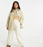 Asos Design Petite Oversized Jacket With Pocket Detail In Stone-white