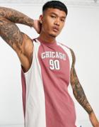 Asos Design Relaxed Retro Sport Tank Top With Chicago Collegiate Print-black