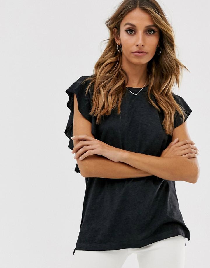 Allsaints Darno Waterfall Sleeve T-shirt - Black