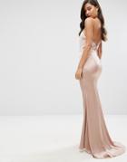 Jarlo High Neck Satin Maxi Dress With Lace Up Back - Pink