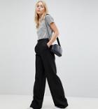 Asos Design Tall Wide Leg Pants With Pleat Detail-black