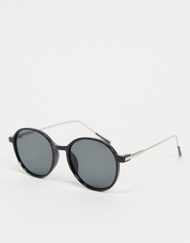 My Accessories London Round Sunglasses In Black With Plastic Frame