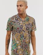 Asos Design Regular Fit Sequin Printed Shirt With Revere Collar - Multi