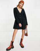 Asos Design Long Sleeve Smock Mini Dress With Horn Buttons In Black