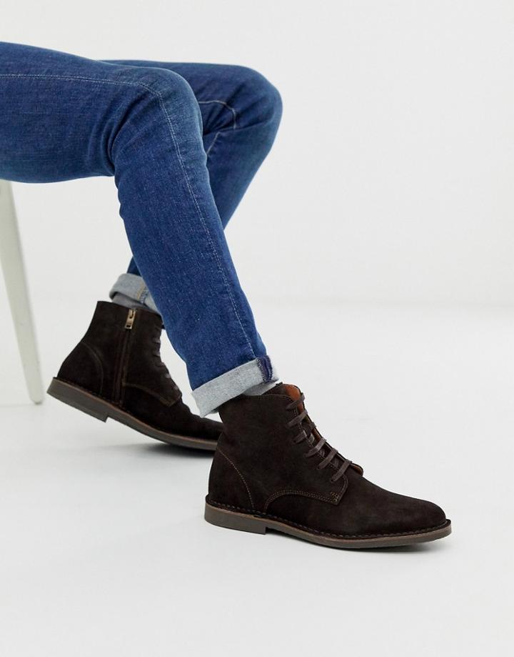 Selected Homme Suede Lace Up Boots In Brown