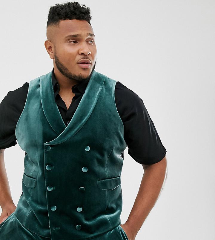 Asos Design Plus Super Skinny Tuxedo Suit Vest In Forest Green Velvet