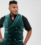 Asos Design Plus Super Skinny Tuxedo Suit Vest In Forest Green Velvet