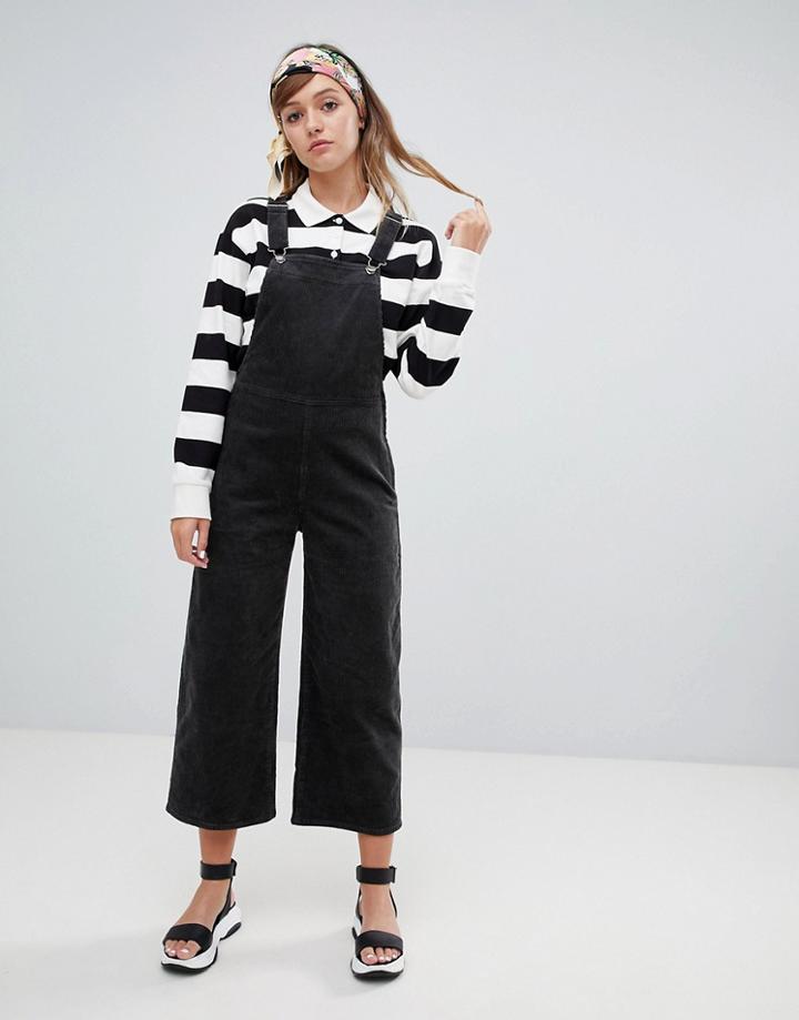 Monki Cord Wide Leg Overalls - Black
