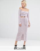 Lavish Alice Rib Knit Flounce Hem Midi Skirt - Pink
