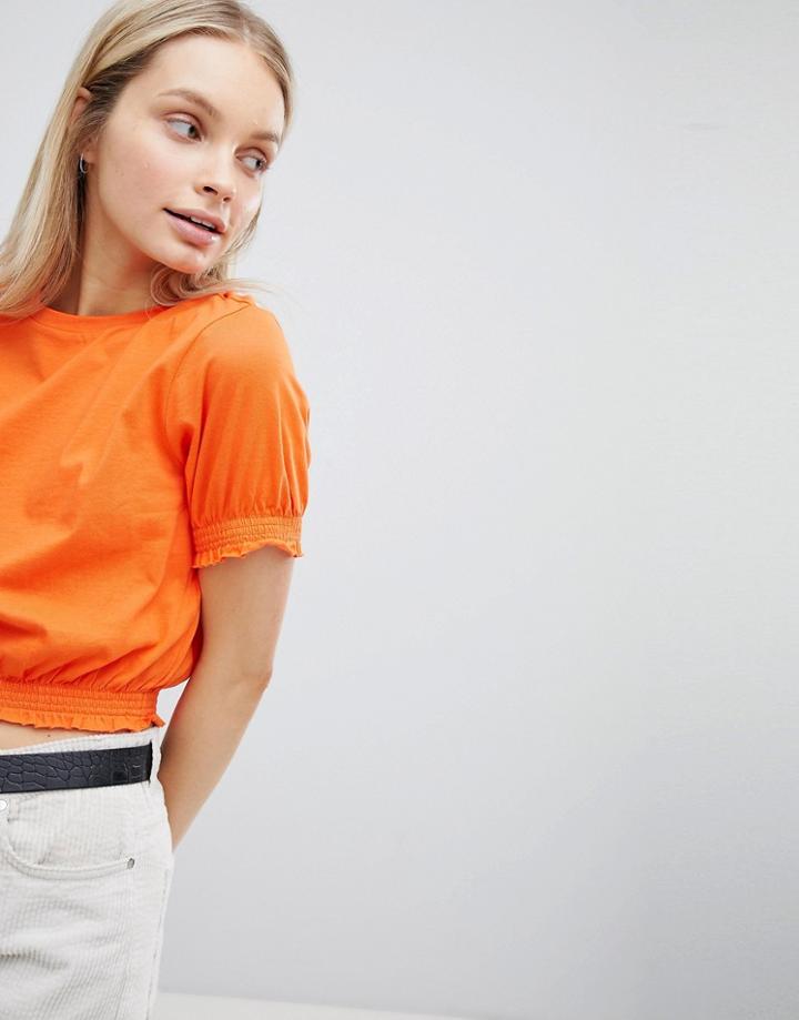 Asos Design Crop T-shirt With Shirred Hem And Cuffs - Orange