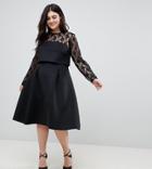 Asos Curve Lace Long Sleeve Crop Top Prom Dress - Black