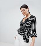 Boohoo Plus Stripe Wrap Top - Multi