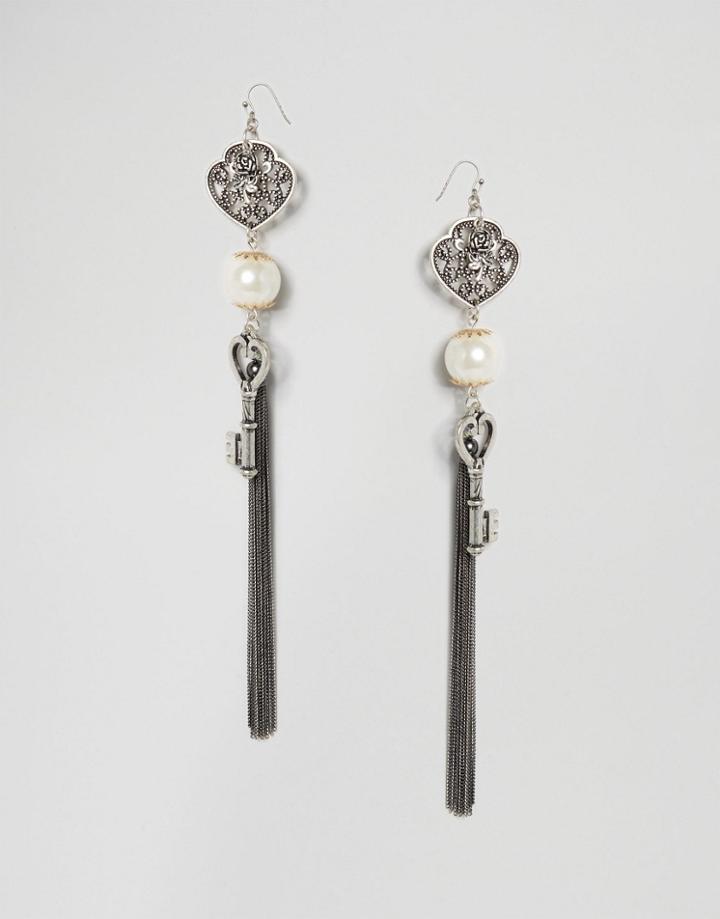Asos Vintage Chain & Faux Pearl Drop Earrings - Multi