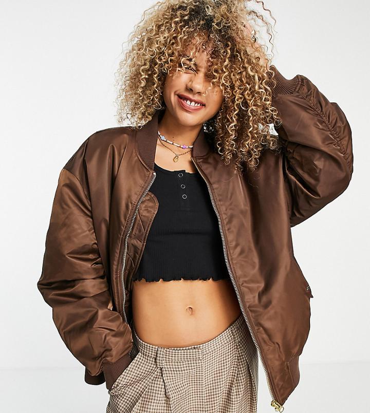 Collusion Unisex Recycled Polyester Bomber Jacket In Brown-red