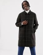 Weekday Carver Checked Coat In Black Check - Navy