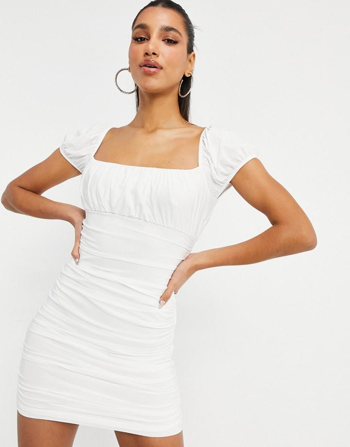 Club L London Square Neck Ruched Mini Dress In White