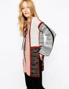 Asos Patchwork Sweater With Suedette Tie Detail - Multi