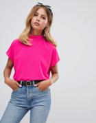 Asos Design Short Sleeve High Neck Top - Pink
