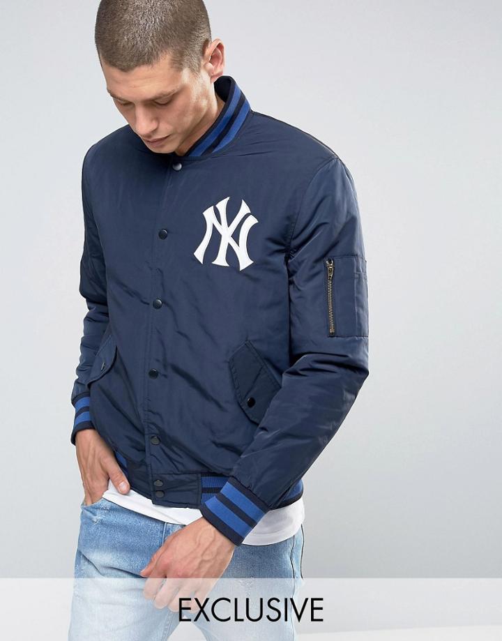 Majestic Yankees Bomber Jacket Exclusive To Asos - Navy