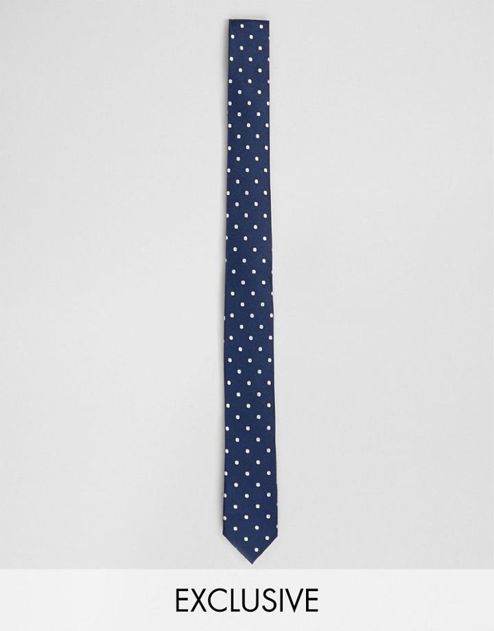 Reclaimed Vintage Polka Dot Skinny Tie Navy - Navy