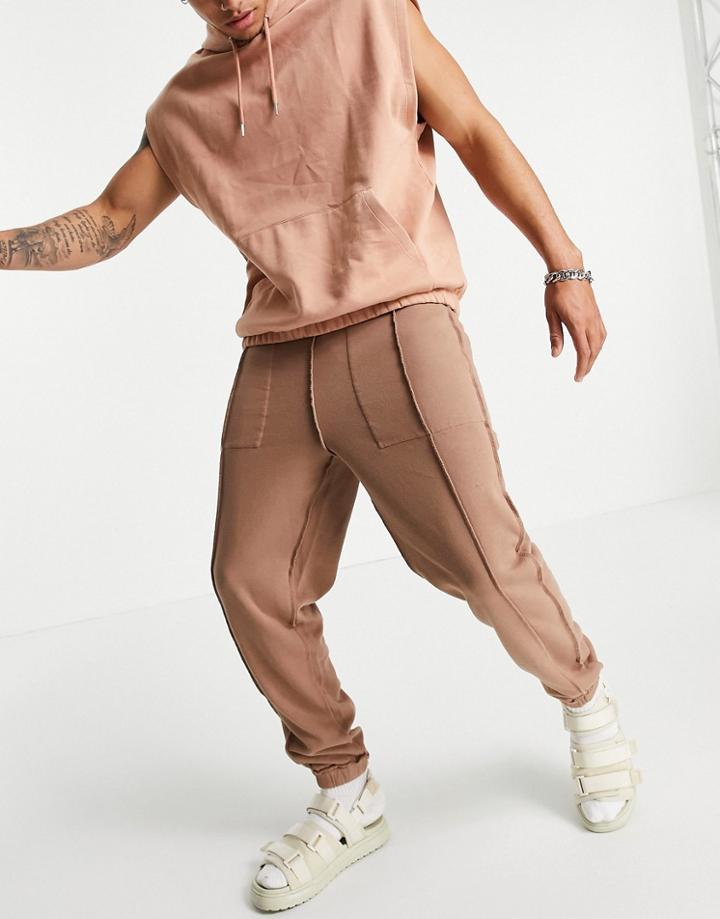 Asos 4505 Reversible Oversized Sweatpants With Seam Detail-brown