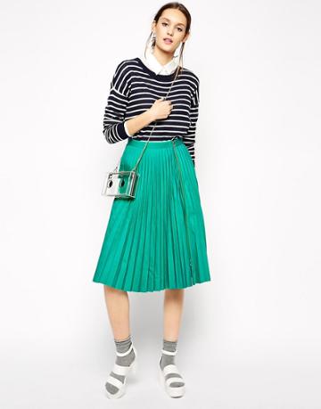 Antipodium Straight Edge Pleated Skirt With Zipper - Green