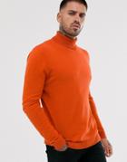 Asos Design Cotton Roll Neck Sweater In Orange - Orange