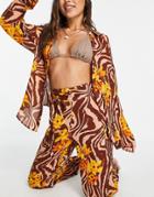 Asos Design Crinkle Beach Shirt In Zebra Tropical Print - Part Of A Set-multi