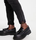 Truffle Collection Wide Fit Faux Leather Chunky Sole Tassel Loafers In Black